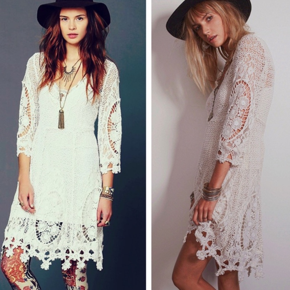 Free People White Crochet Dress size 2 RARE
